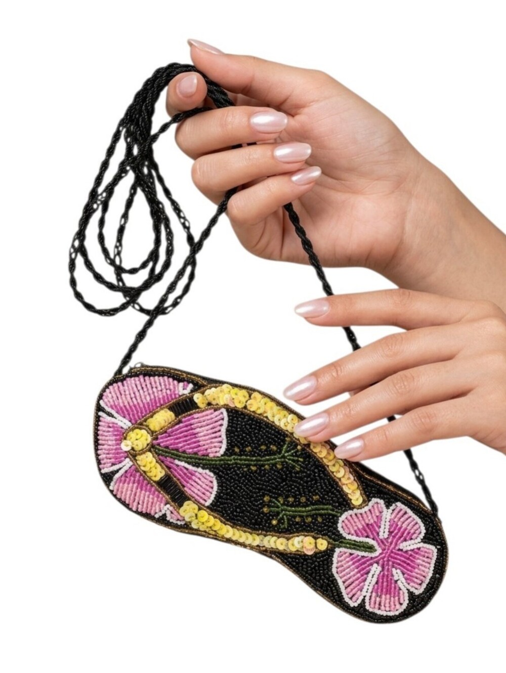 Maui By Design Vintage Y2K Beaded Flip Flop Crossbody Mini Bag Hibiscus Purse